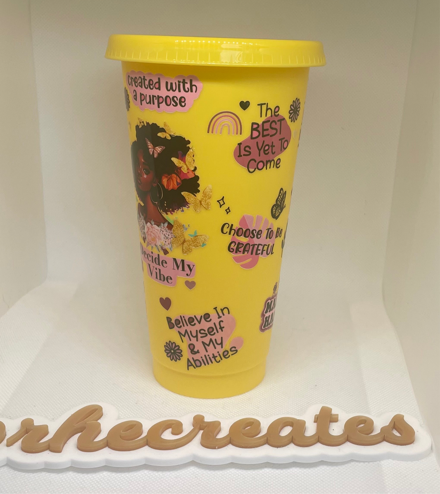 Yellow and Pink Black Girl Affirmations Cold Cup