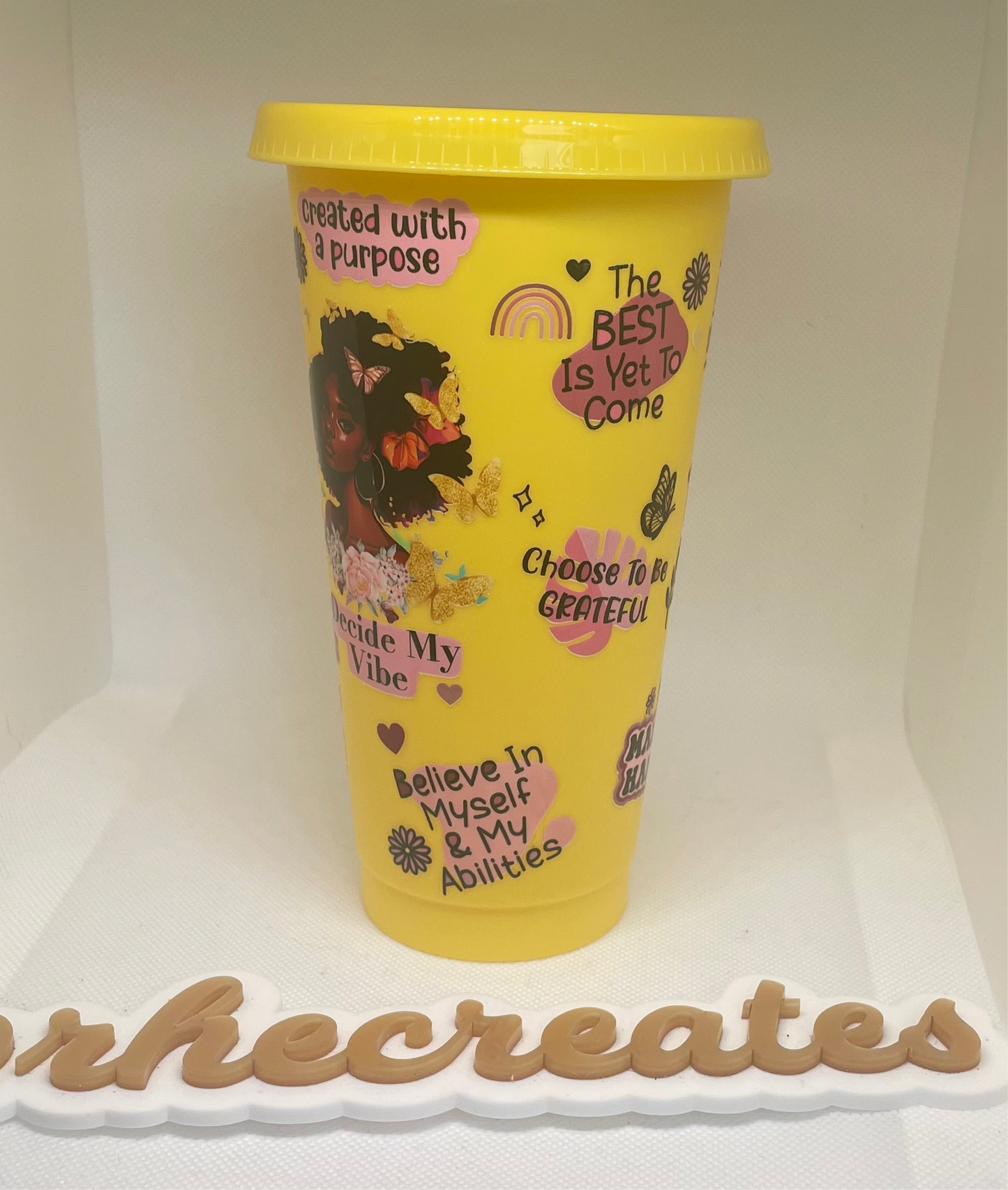 Yellow and Pink Black Girl Affirmations Cold Cup