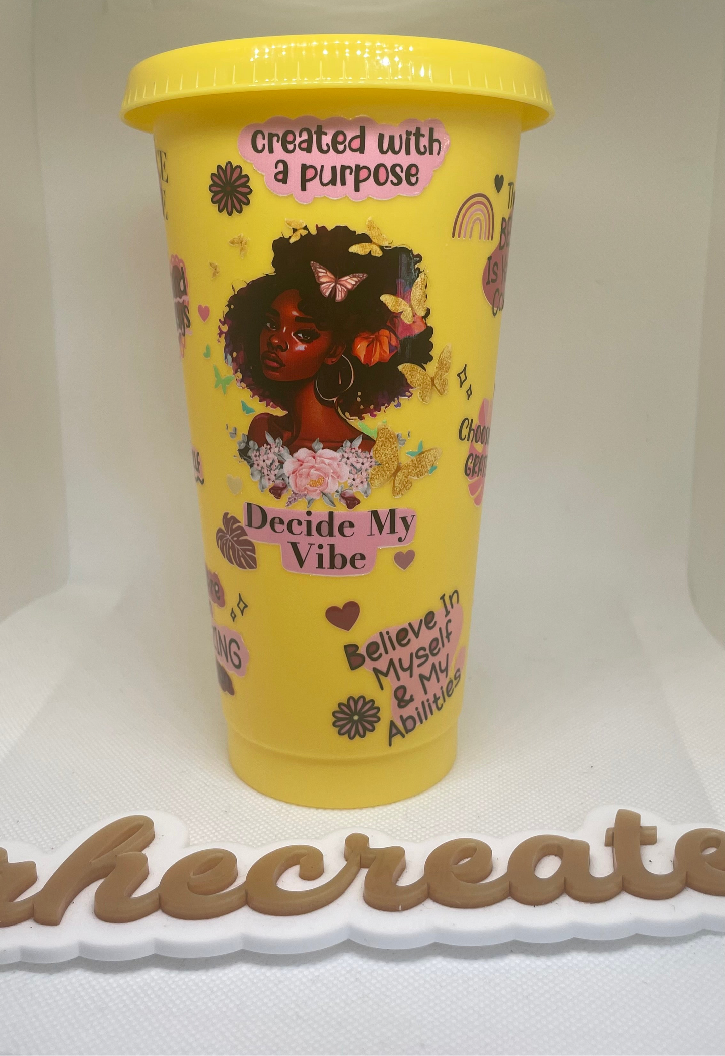 Yellow and Pink Black Girl Affirmations Cold Cup