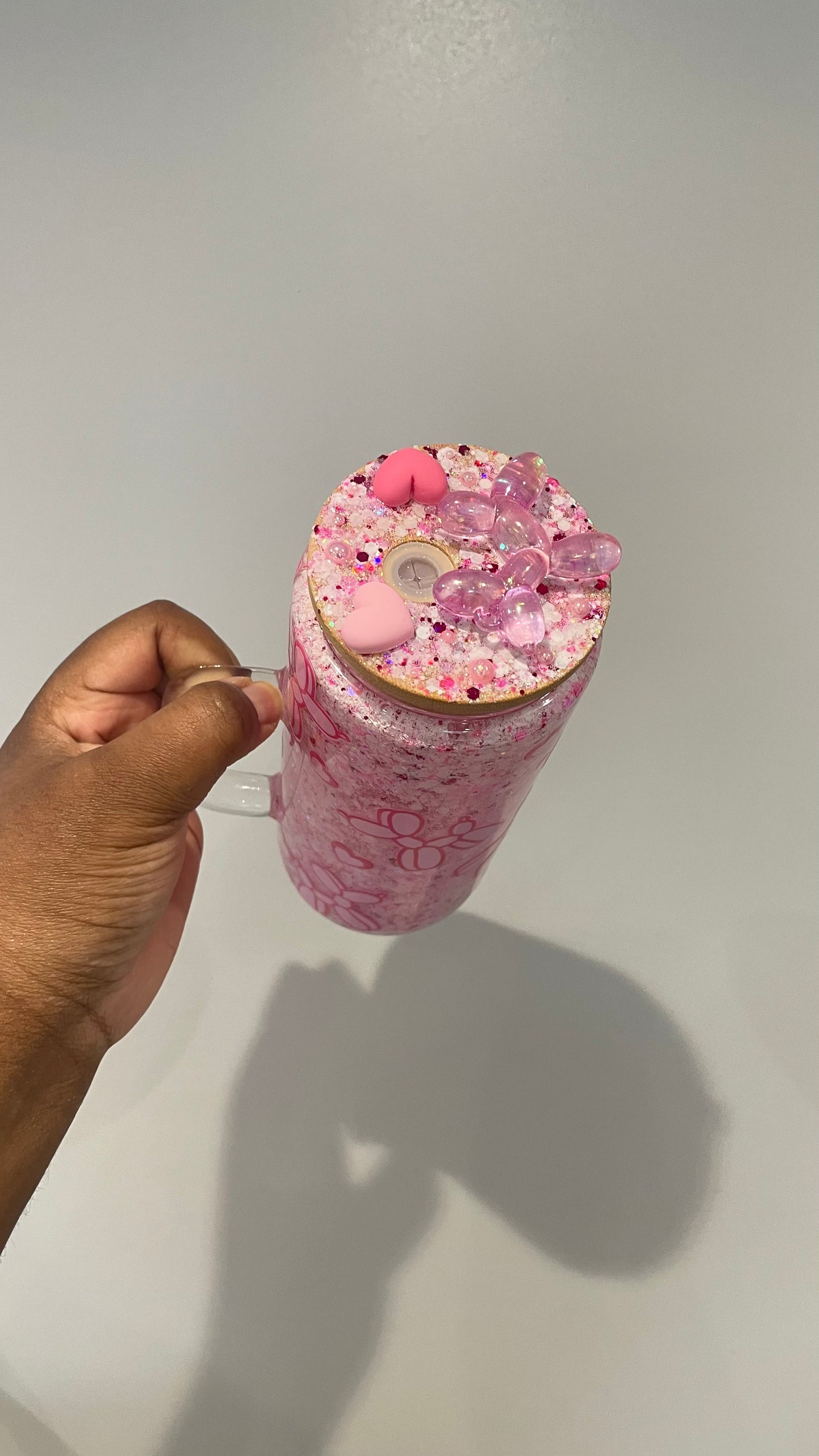 Pink Balloon Dog Snowglobe Glass Tumbler with Handle