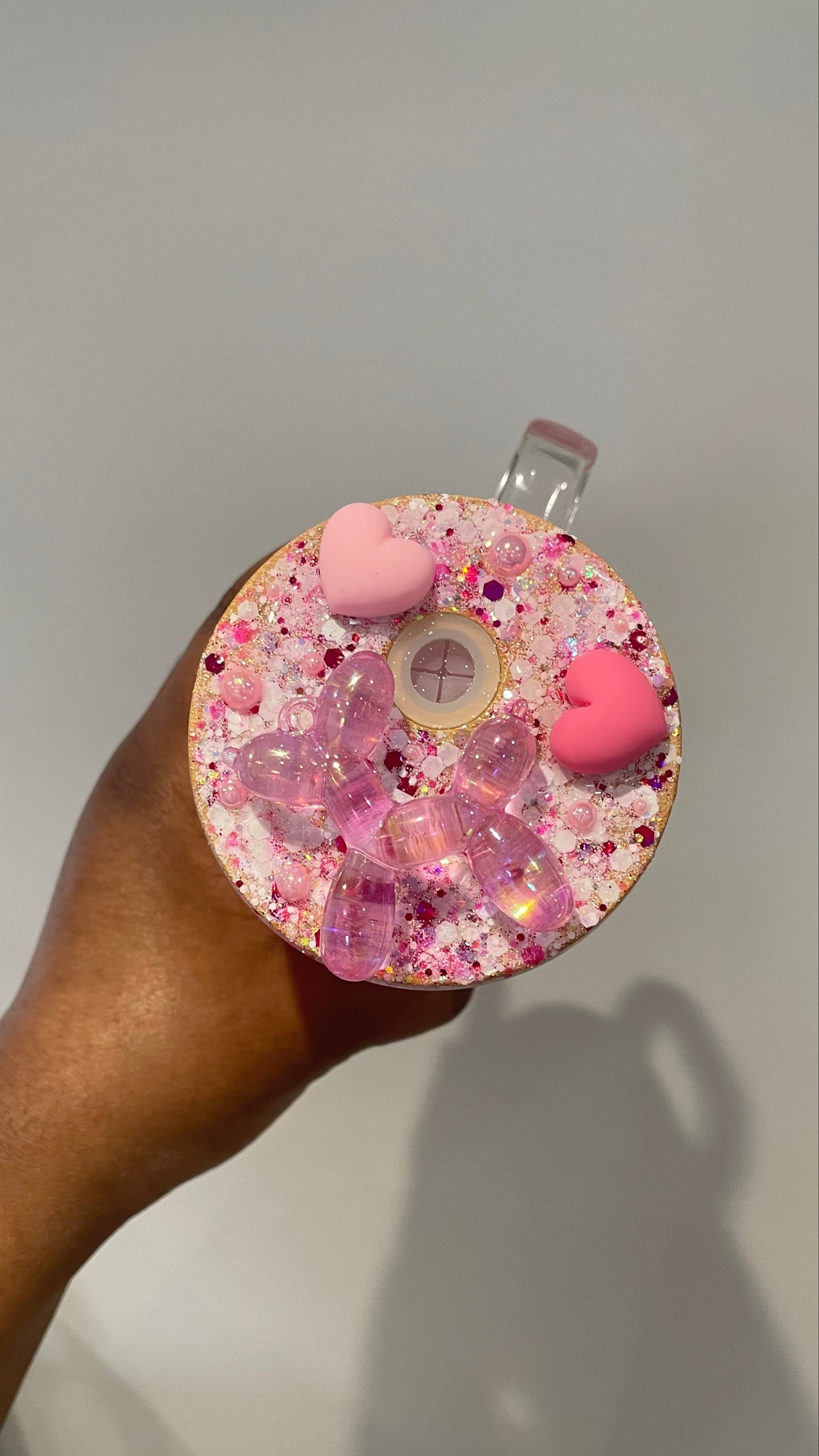 Pink Balloon Dog Snowglobe Glass Tumbler with Handle
