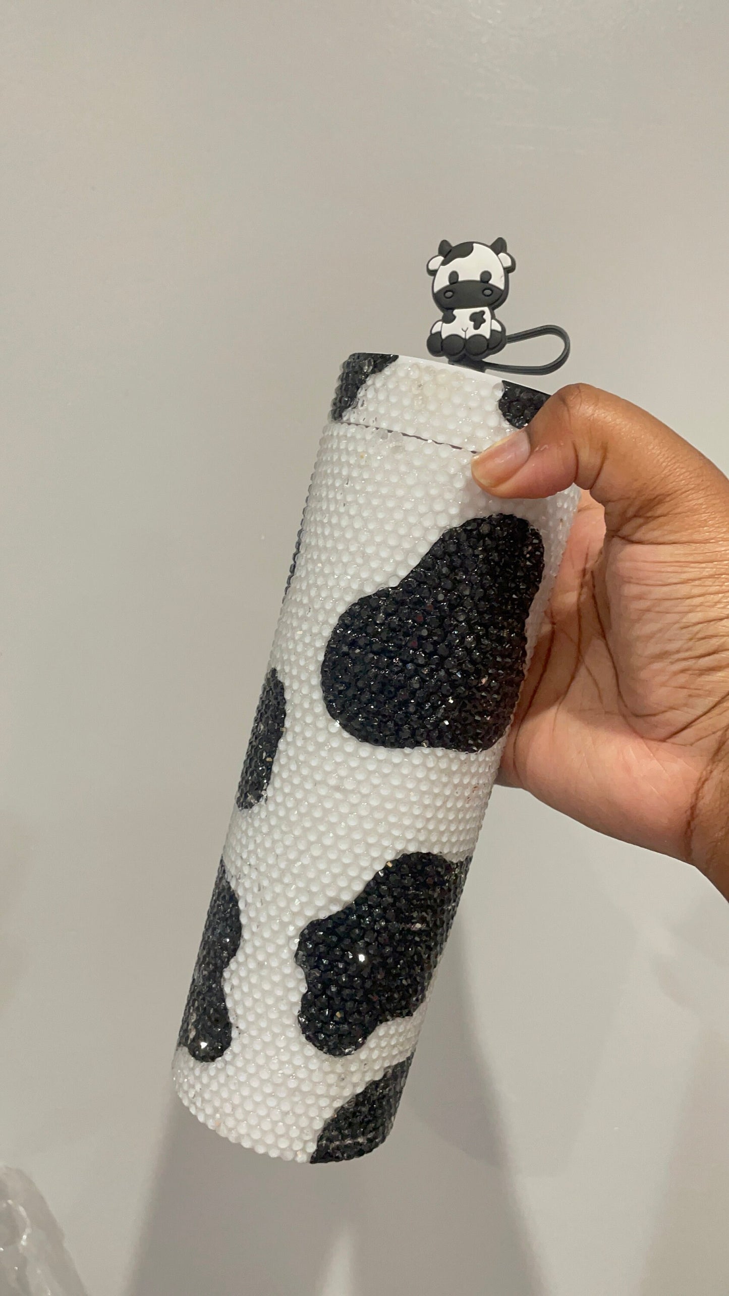 READY-TO-SHIP Rhinestone Cow Print Skinny Tumbler | Fully Rhinestoned Double Wall Skinny Tumbler