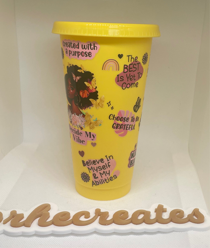 Yellow and Pink Black Girl Affirmations Cold Cup