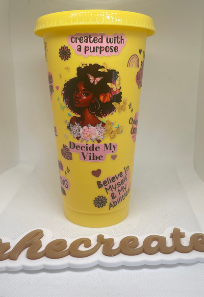 Yellow and Pink Black Girl Affirmations Cold Cup