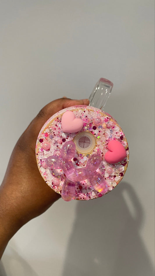 Pink Balloon Dog Snowglobe Glass Tumbler with Handle