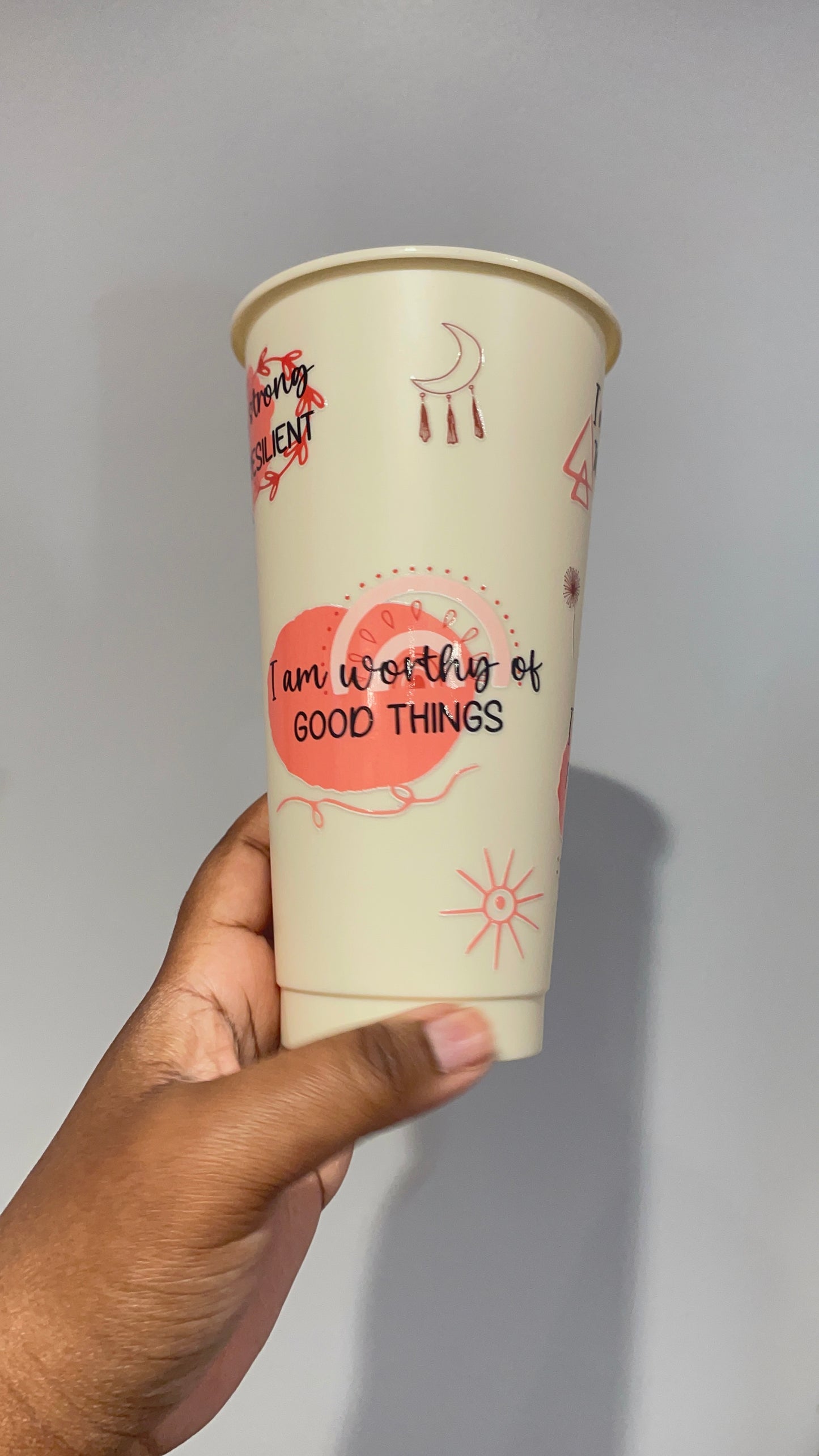 Self Love Affirmations Orange and Pastel Yellow Cold Cup