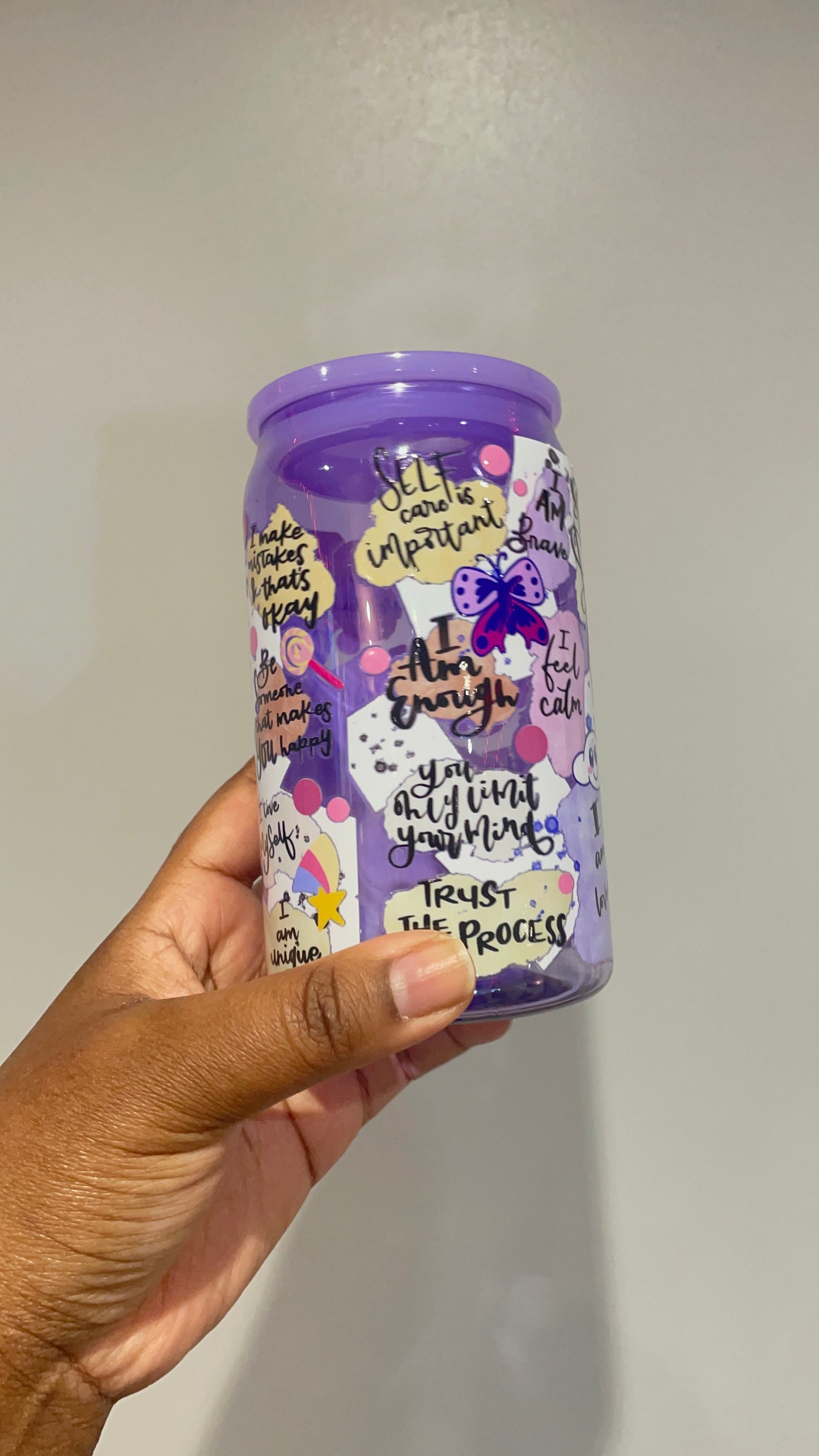 Self Love Purple Plastic Can Tumbler