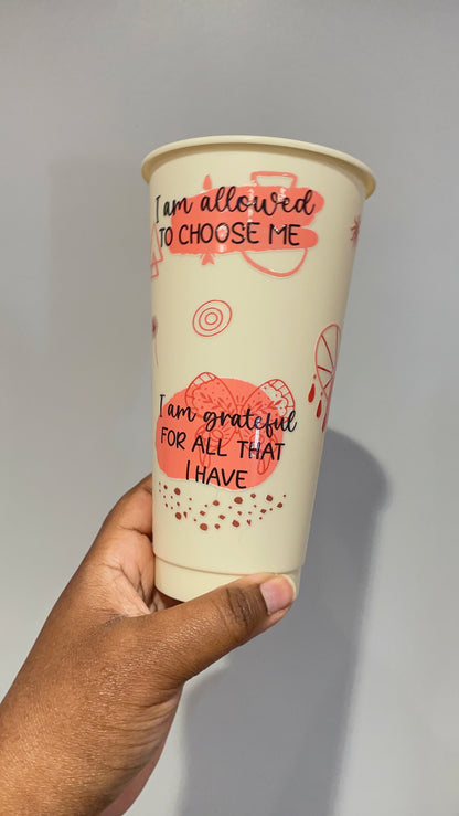 Self Love Affirmations Orange and Pastel Yellow Cold Cup