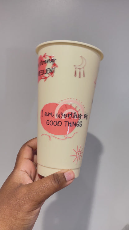 Self Love Affirmations Orange and Pastel Yellow Cold Cup