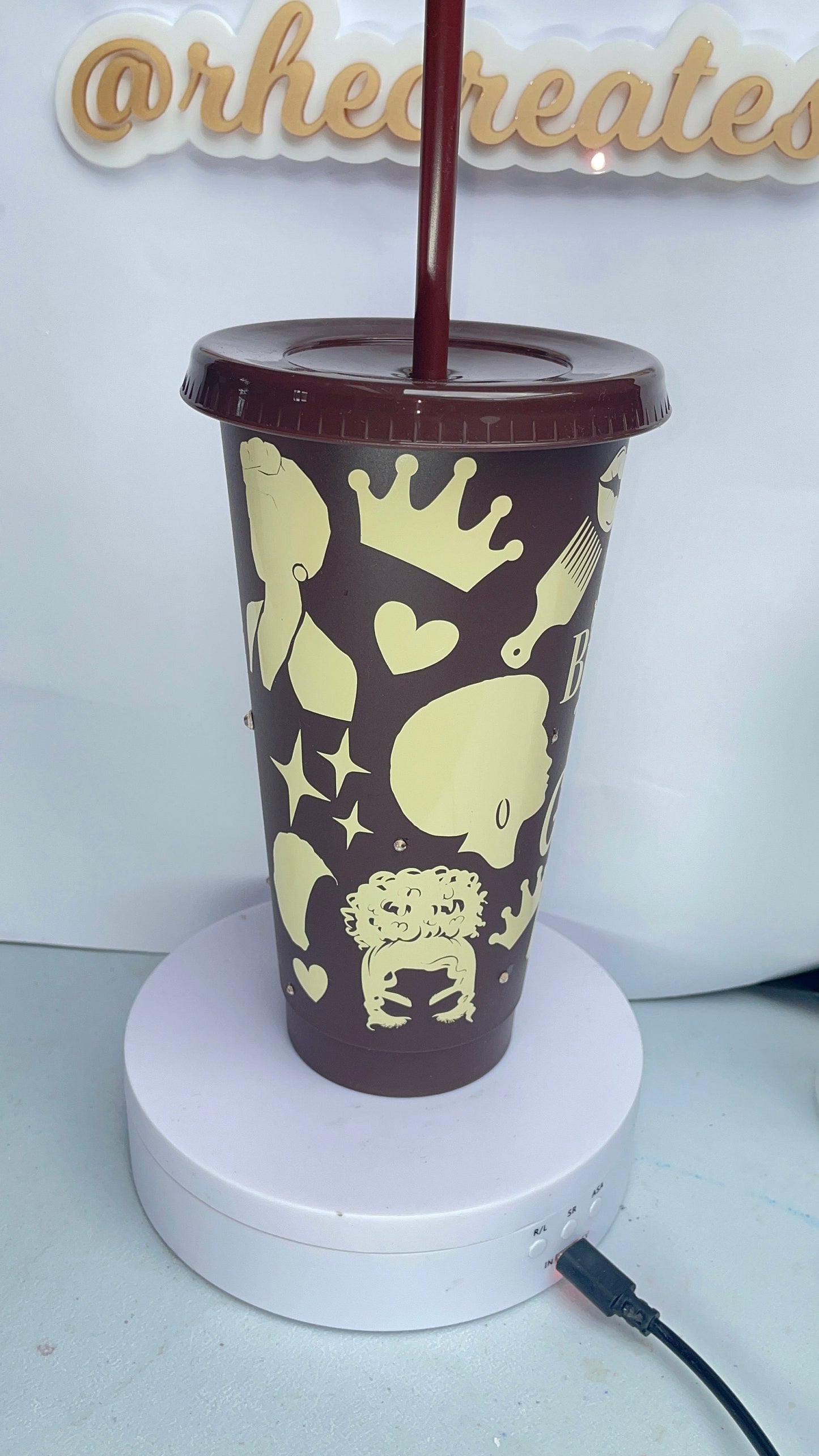 Brown Skin Girl Cold Cup with Straw | Rhinestone Lid with Brown Skin Girl Reusable Cup