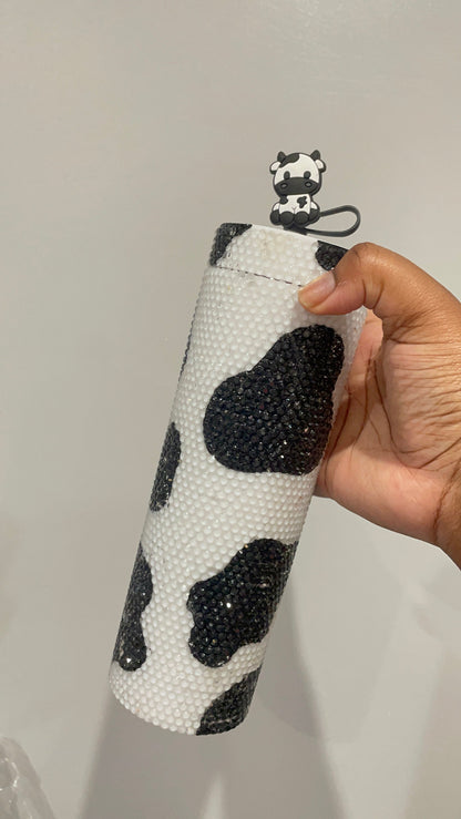 READY-TO-SHIP Rhinestone Cow Print Skinny Tumbler | Fully Rhinestoned Double Wall Skinny Tumbler