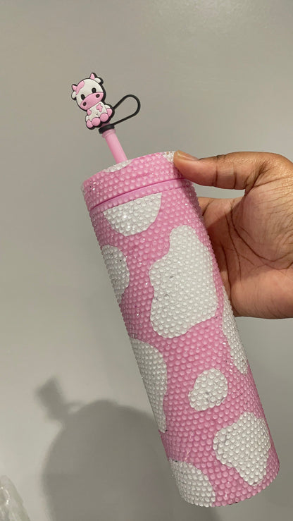 READY-TO-SHIP Rhinestone Cow Print Skinny Tumbler | Fully Rhinestoned Double Wall Skinny Tumbler