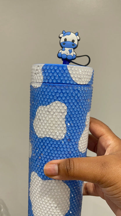 READY-TO-SHIP Rhinestone Cow Print Skinny Tumbler | Fully Rhinestoned Double Wall Skinny Tumbler