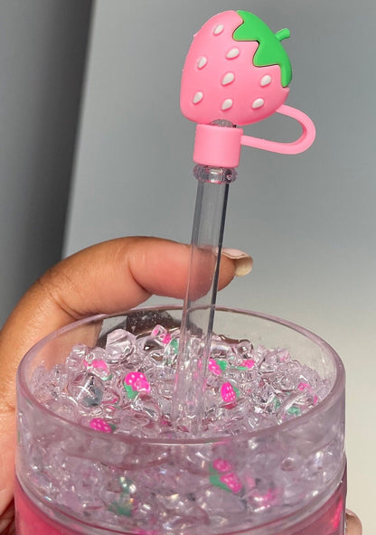 Strawberry Snowglobe Skinny Tumbler (READY-TO-SHIP)