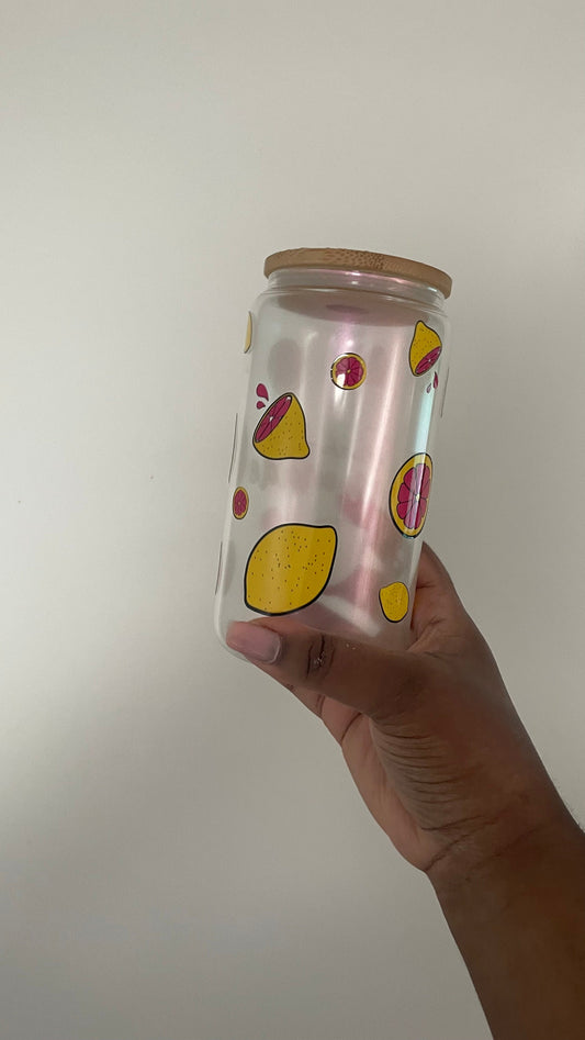 Ready-to-ship | Pink Lemonade Glass Can tumbler | Pink iridescent glass cup