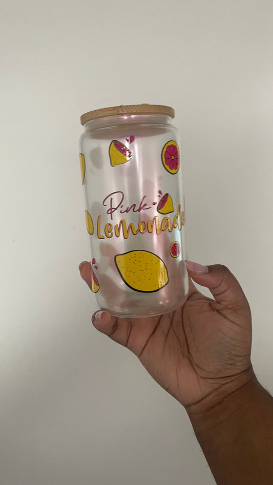 Ready-to-ship | Pink Lemonade Glass Can tumbler | Pink iridescent glass cup